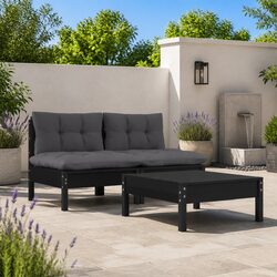 3 Piece Pinewood Patio Lounge Set with Cushions Included