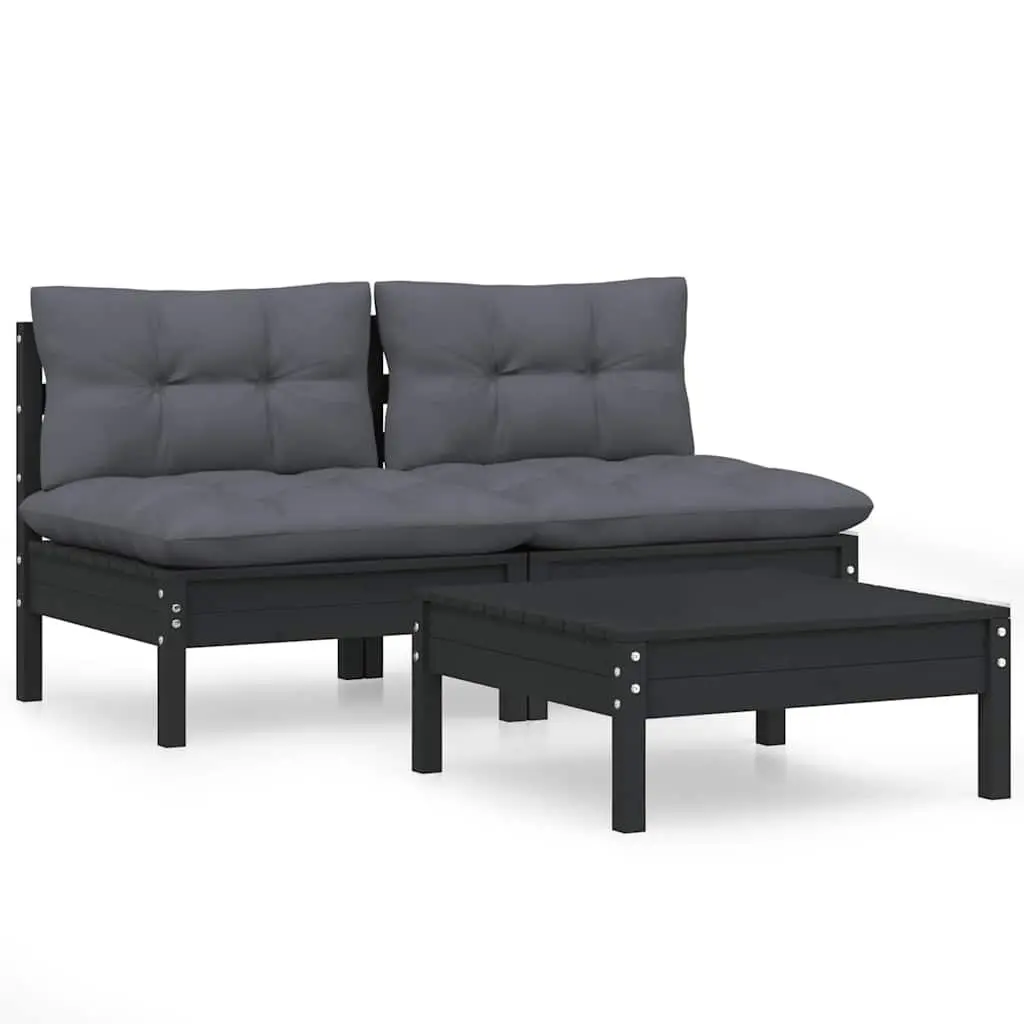 Garden Lounge Set 3 Piece Patio Furniture with Cushions Black