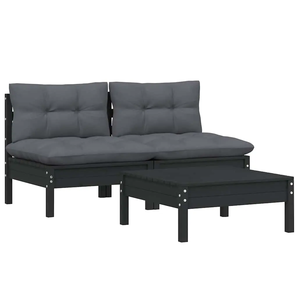 Garden Lounge Set 3 Piece Patio Furniture with Cushions Black