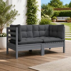 2-Seater Garden Sofa: Solid Pinewood and Grey Cushions
