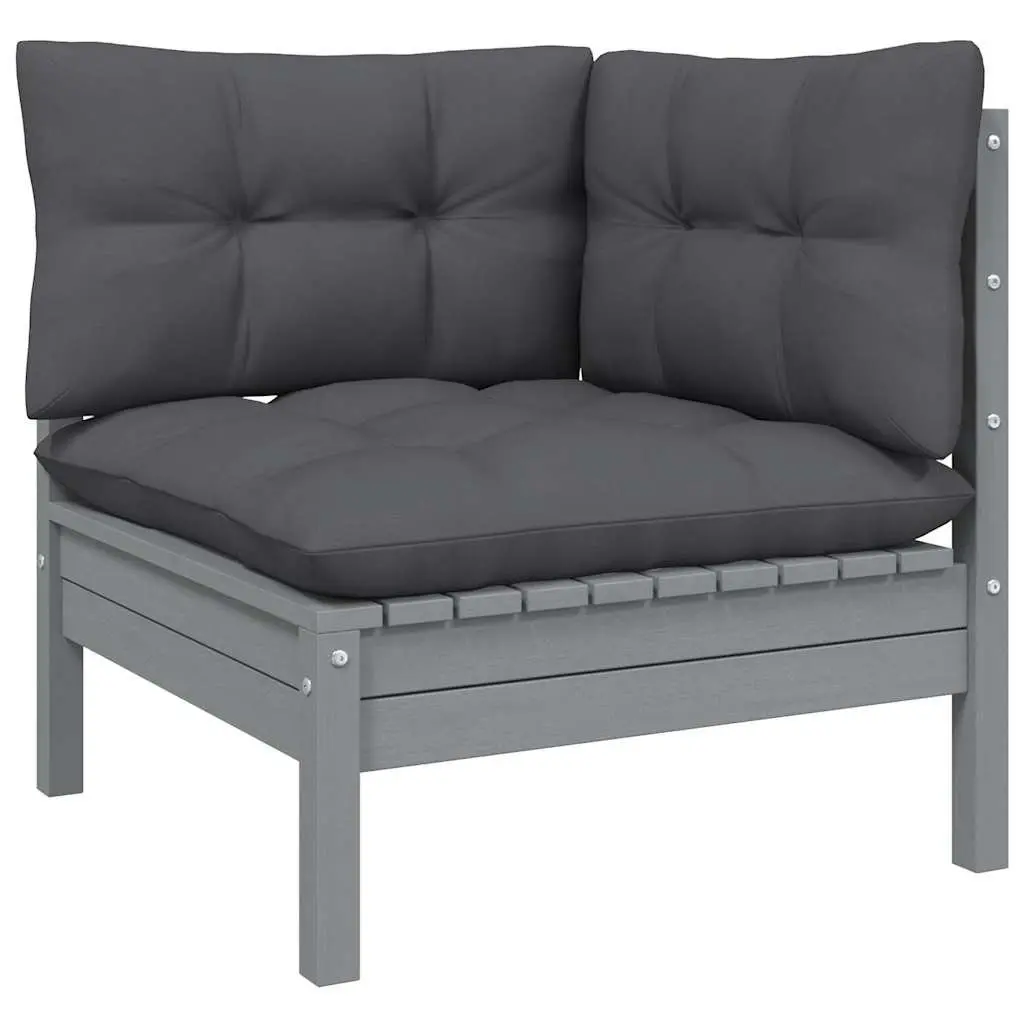 2-Seater Garden Sofa Outdoor Patio Seating Solid Pinewood Grey Cushions