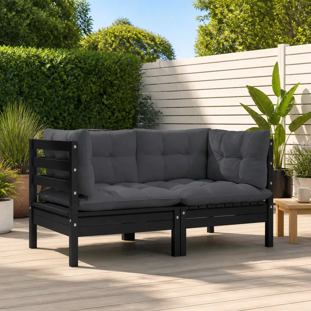 2-Seater Garden Sofa Outdoor Patio Lounge Seat Solid Pinewood Black