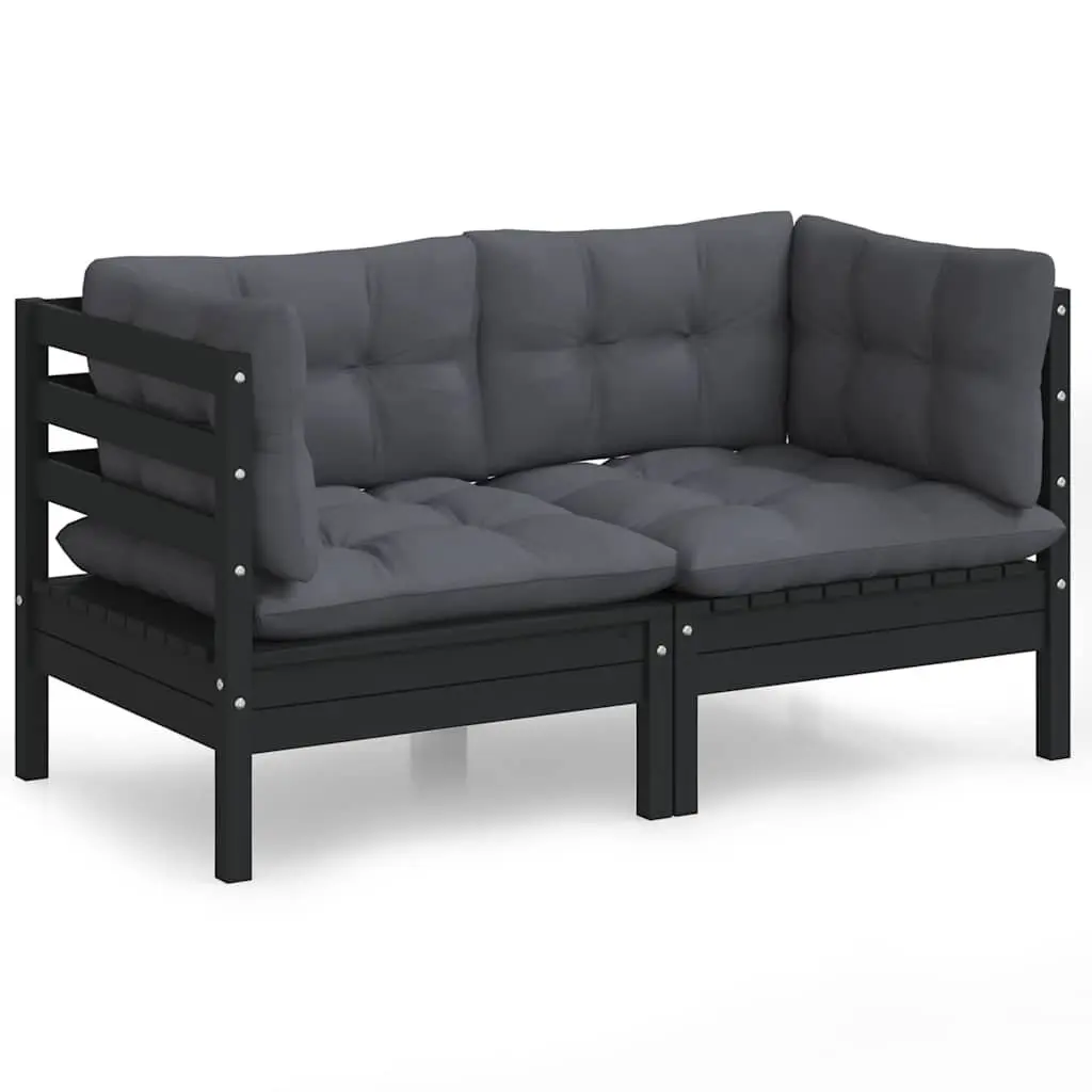 2-Seater Garden Sofa Outdoor Patio Lounge Seat Solid Pinewood Black