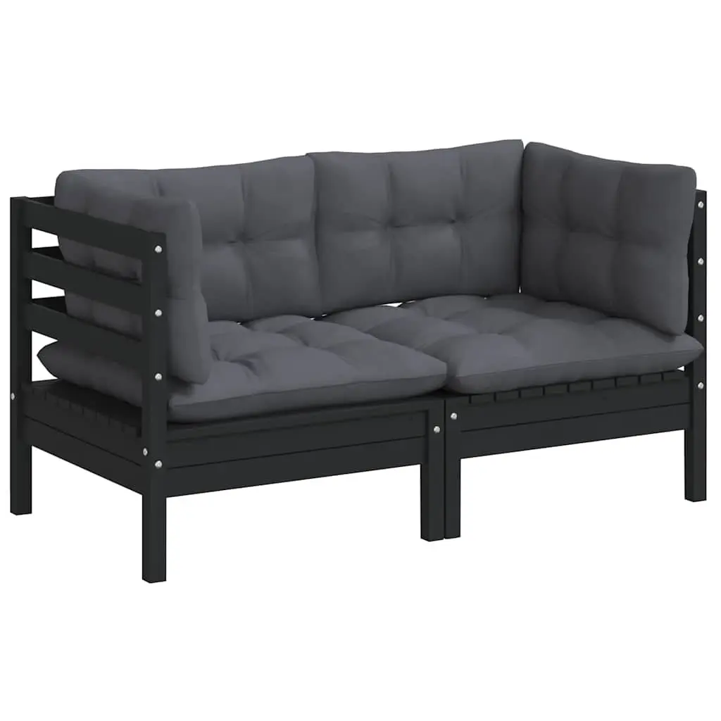 2-Seater Garden Sofa Outdoor Patio Lounge Seat Solid Pinewood Black