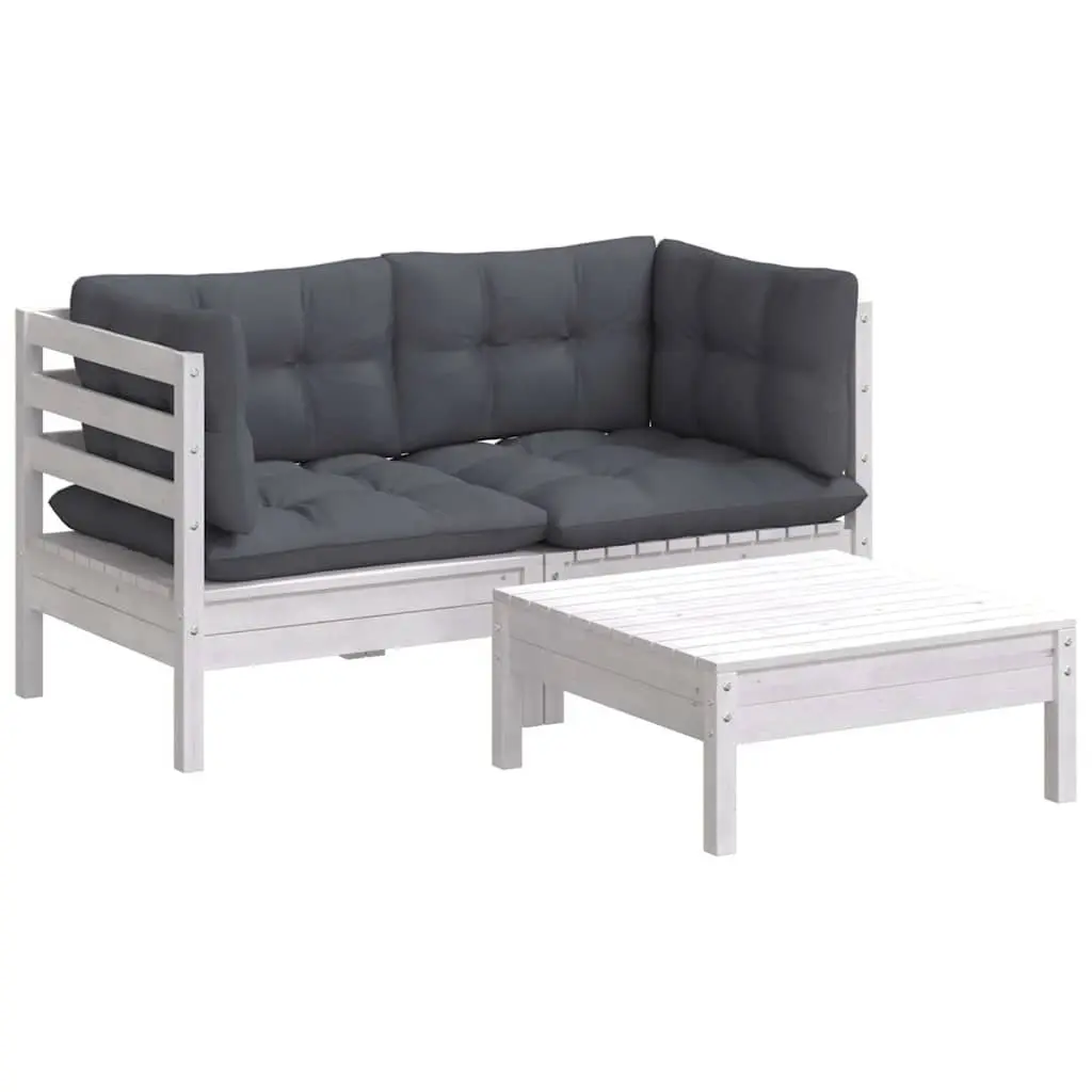 Garden Lounge Set 3 Piece Outdoor Furniture Pinewood Patio with Cushions