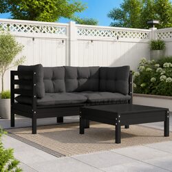 Garden Lounge Set 3 Piece Outdoor Patio Furniture with Cushions Pinewood