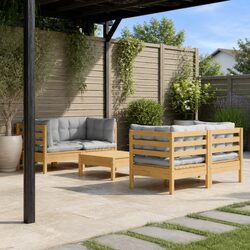 Garden Lounge Set 5 Piece Outdoor Patio Furniture Grey Cushions Pinewood