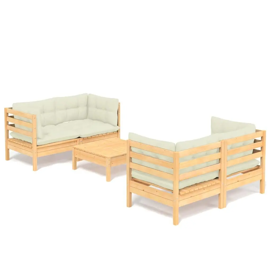 5 Piece Garden Lounge Set Outdoor Furniture Solid Pinewood with Cream Cushions