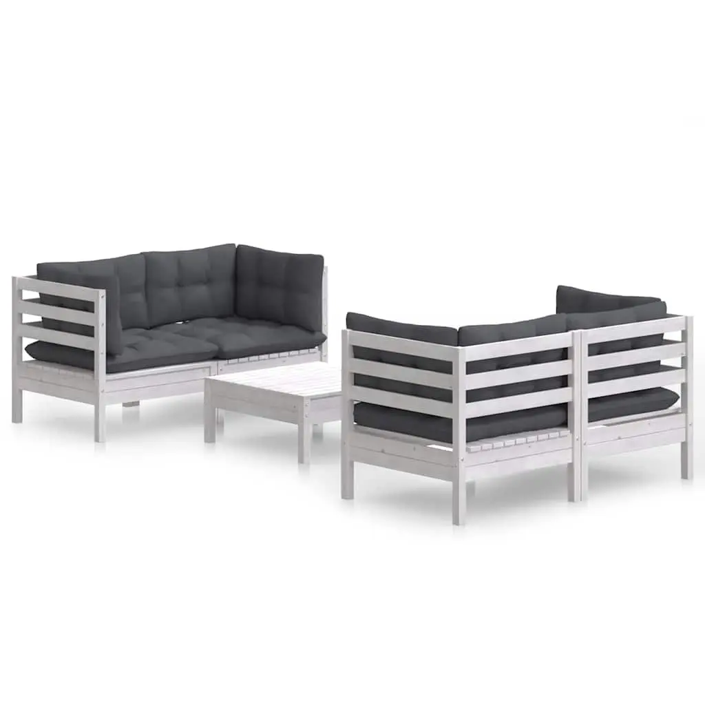 5 Piece White Pinewood Garden Lounge Set