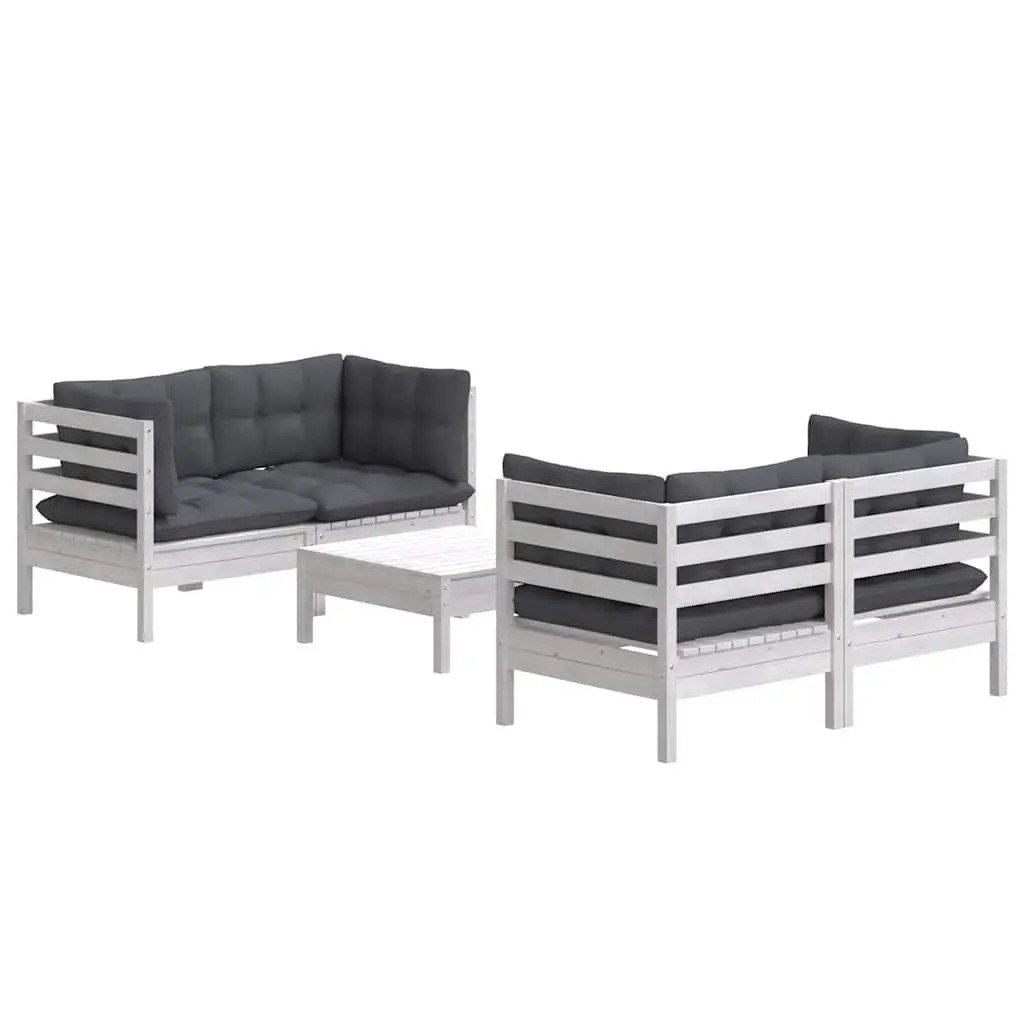 5 Piece White Pinewood Garden Lounge Set