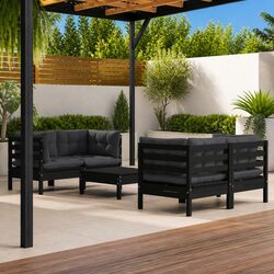 5 Piece Outdoor Lounge Set: Solid Pinewood with Cushions