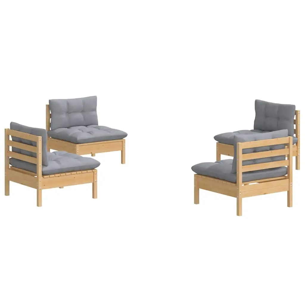 Outdoor Lounge Set 4 Piece Modular Patio Furniture Pinewood Grey Cushions