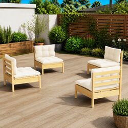 Garden Lounge Set 4 Piece Outdoor Patio Furniture with Cream Cushions Pinewood