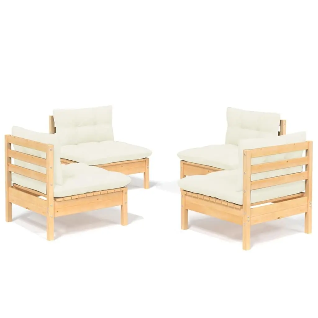 4 Piece Pinewood Outdoor Lounge Set with Cream Cushions for Relaxing in Garden or Patio