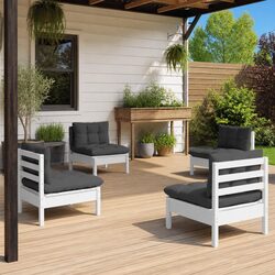 Garden Lounge Set 4 Piece Outdoor Patio Furniture White Pinewood with Cushions
