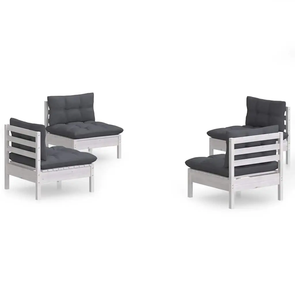 Garden Lounge Set 4 Piece Outdoor Patio Furniture White Pinewood with Cushions