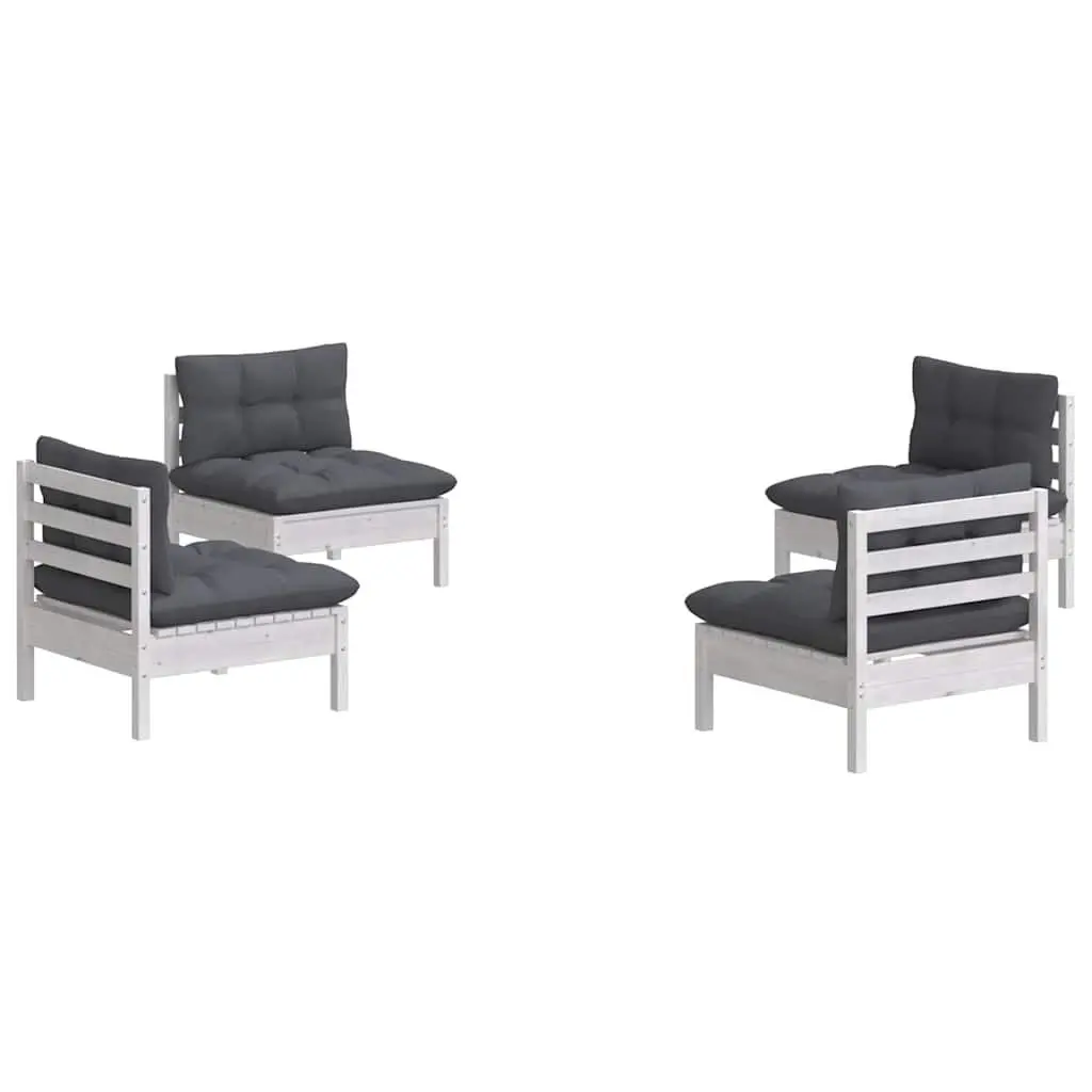 Garden Lounge Set 4 Piece Outdoor Patio Furniture White Pinewood with Cushions