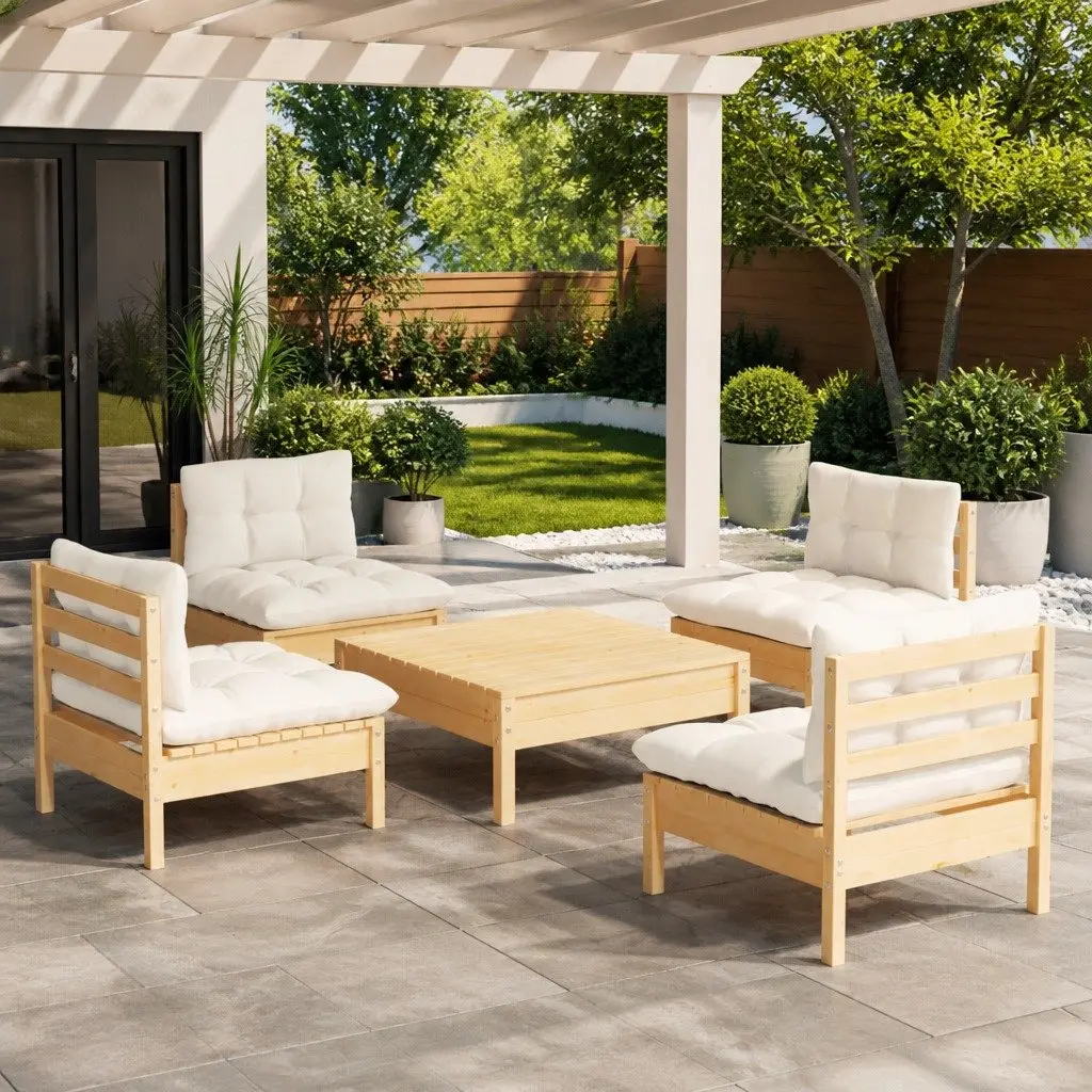 Garden Lounge Set Outdoor Furniture 5 Piece Patio Seating with Cream Cushions