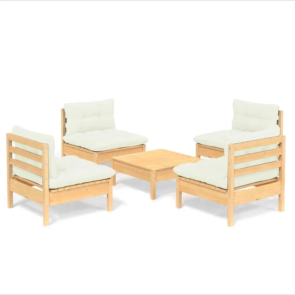 Garden Lounge Set Outdoor Furniture 5 Piece Patio Seating with Cream Cushions