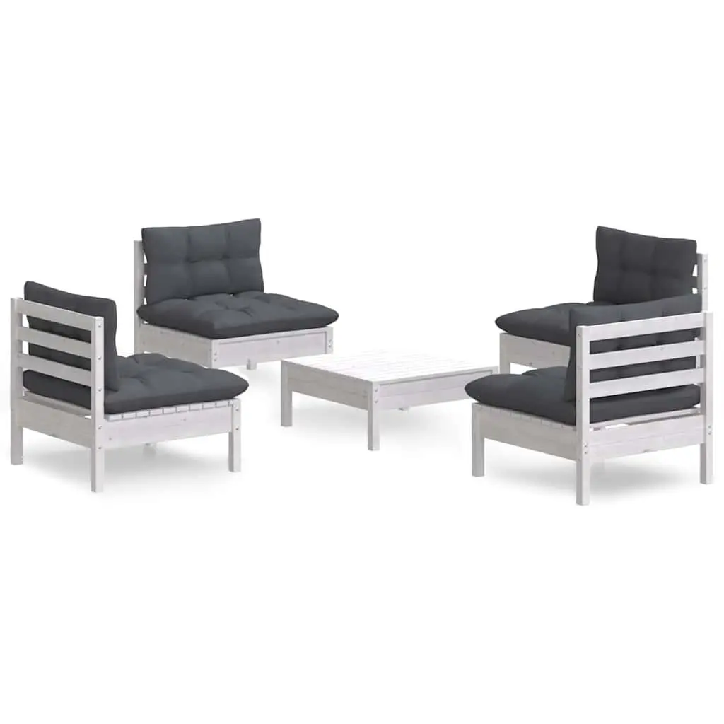 Garden Lounge Set Outdoor Patio Furniture 5 Piece White Pinewood with Cushions