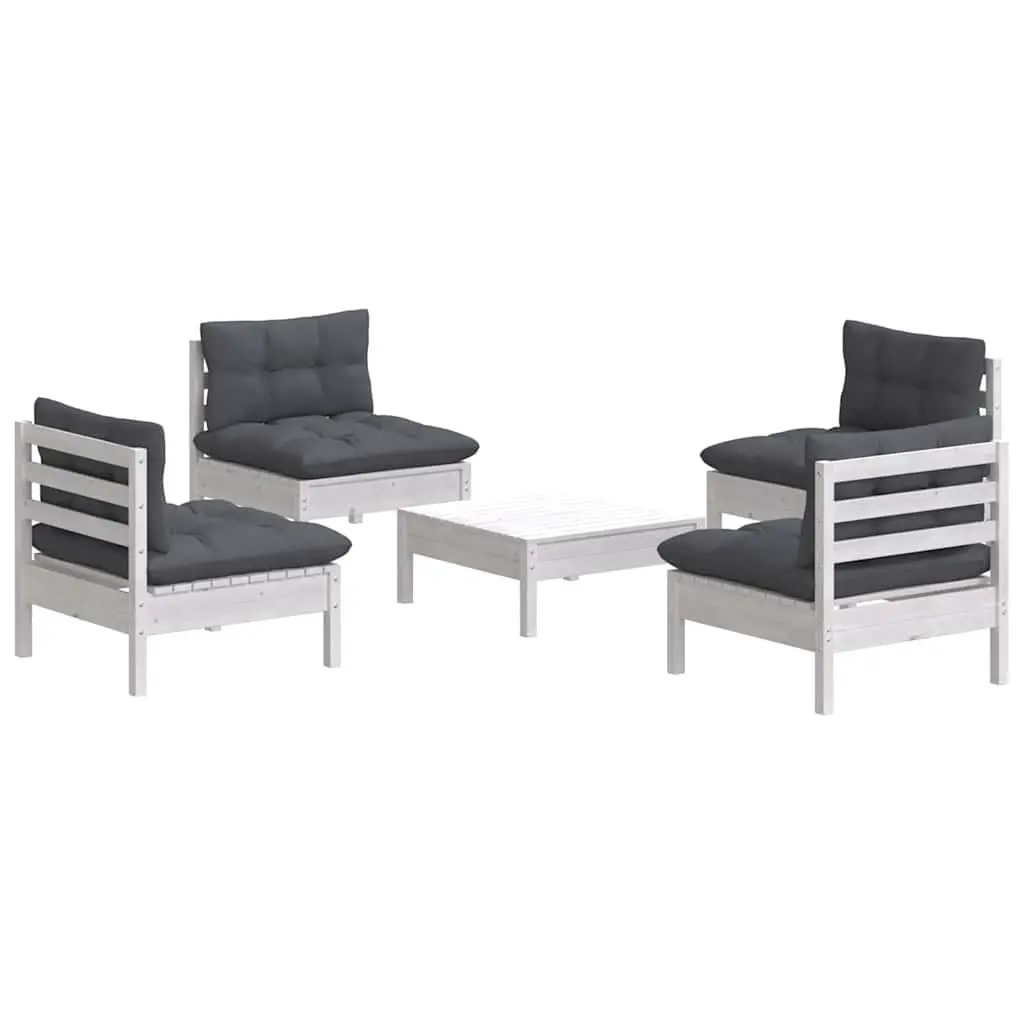 Garden Lounge Set Outdoor Patio Furniture 5 Piece White Pinewood with Cushions