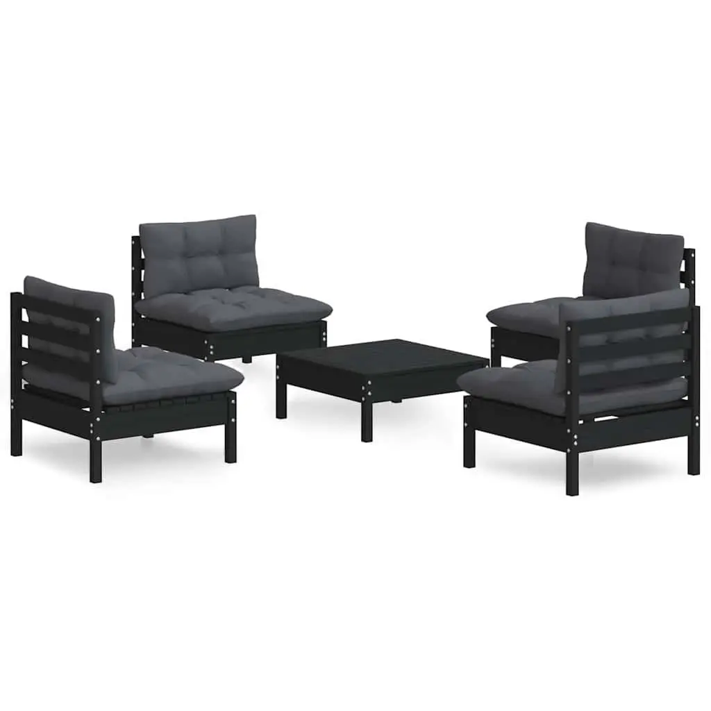 Garden Lounge Set Patio Furniture 5 Piece Pinewood Anthracite Cushions