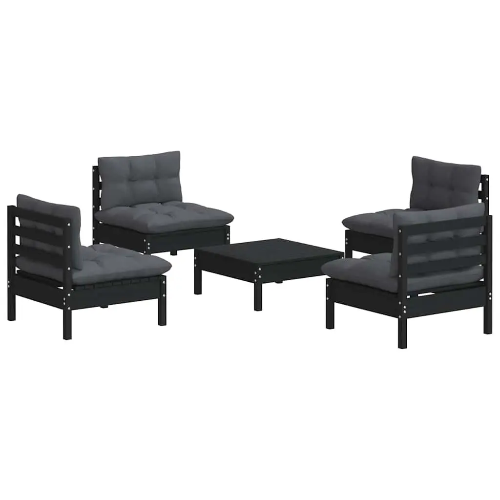 Garden Lounge Set Patio Furniture 5 Piece Pinewood Anthracite Cushions