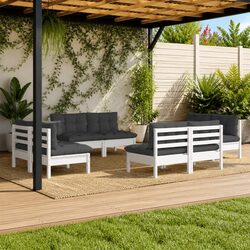 8 Piece White Outdoor Lounge Set with Anthracite Cushions