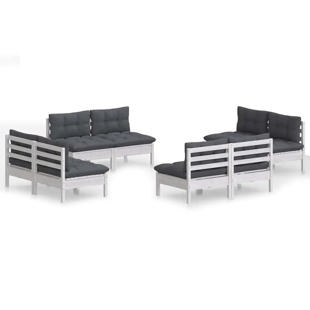 8 Piece White Outdoor Lounge Set with Anthracite Cushions