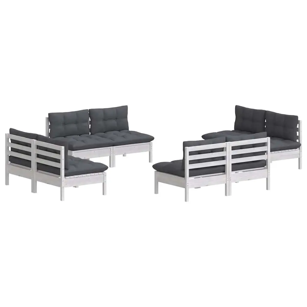 8 Piece White Outdoor Lounge Set with Anthracite Cushions