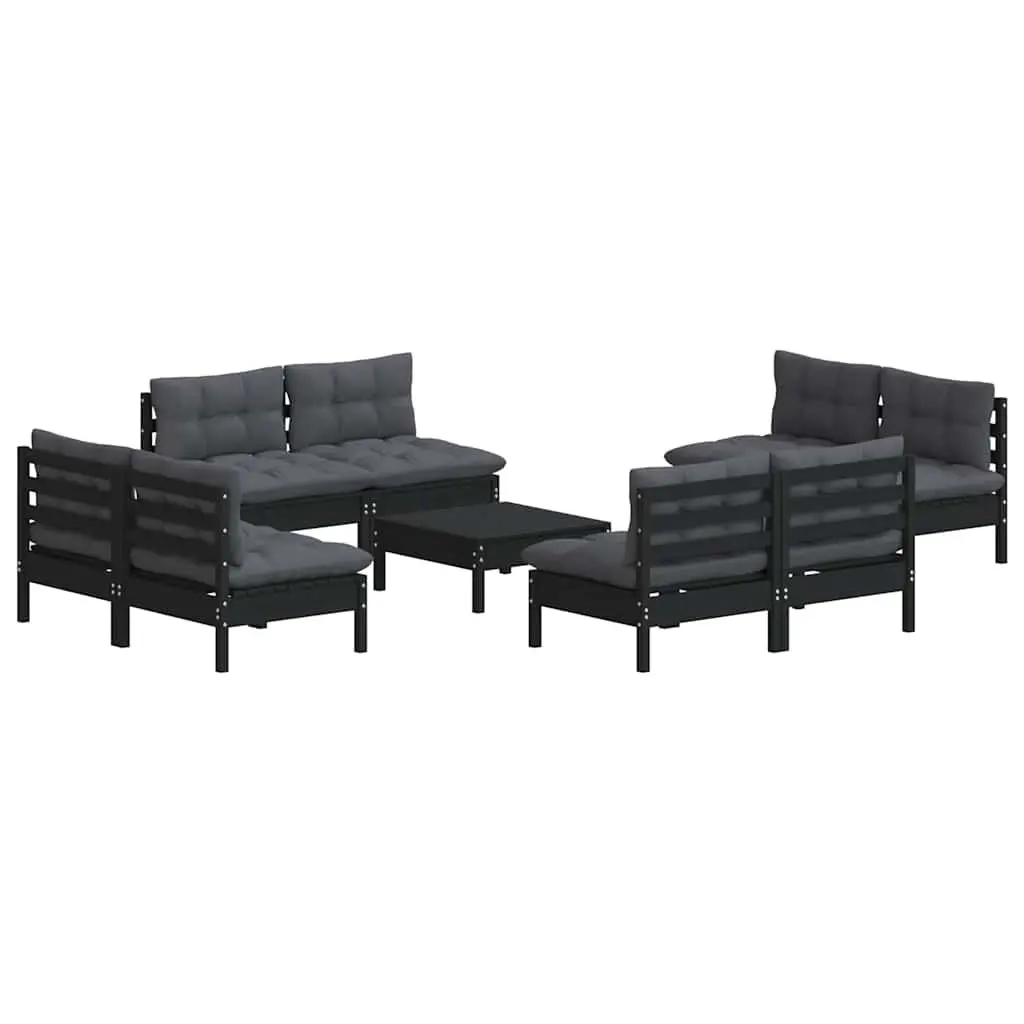 9 Piece Garden Lounge Set Modular Outdoor Furniture for Patio Using Pinewood with Cushions