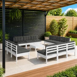 Garden Lounge Set 13 Piece Outdoor Patio Furniture Modular Pinewood White