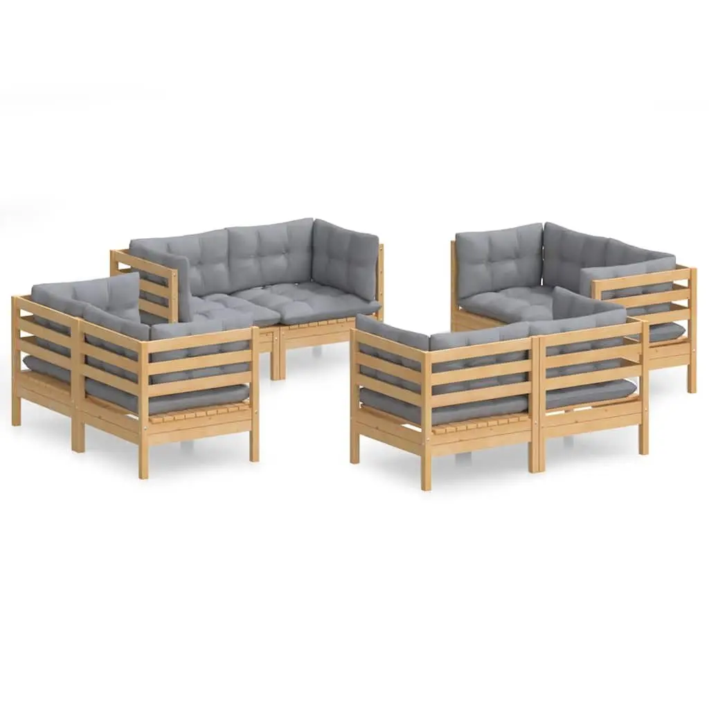Outdoor Patio Furniture Set 8 Piece Modular Garden Lounge with Grey Cushions