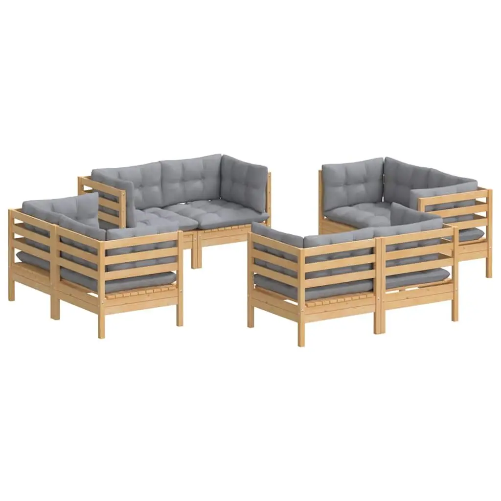 Outdoor Patio Furniture Set 8 Piece Modular Garden Lounge with Grey Cushions