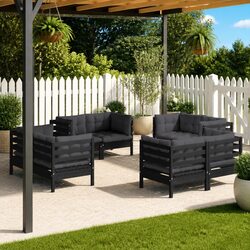Garden Lounge Set 8 Piece Outdoor Patio Furniture Modular Pinewood with Cushions