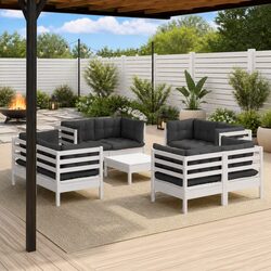 9 Piece Modular Outdoor Lounge Set - White Pinewood