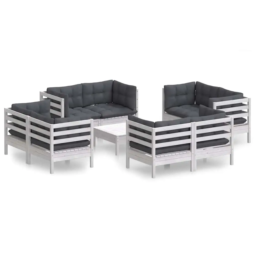 Garden Lounge Set 9 Piece Outdoor Seating Pinewood White Modular