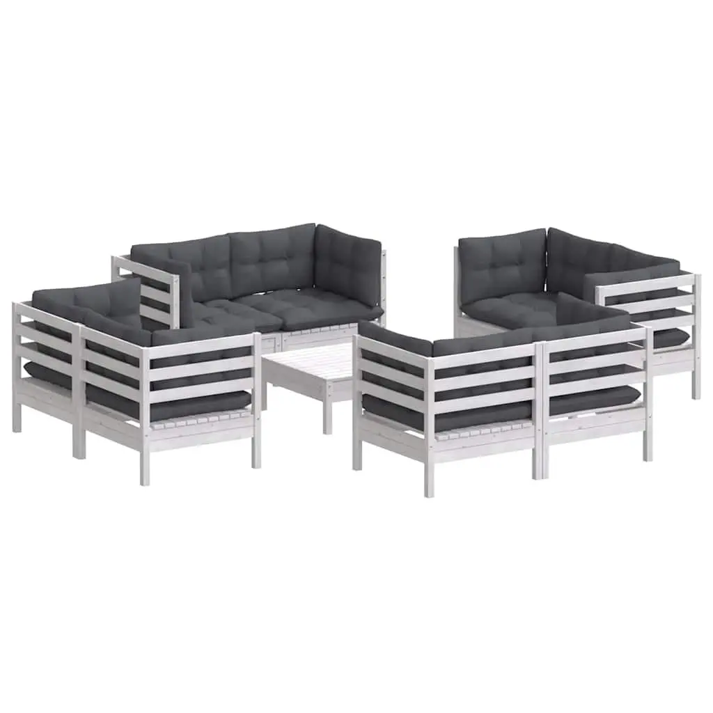 Garden Lounge Set 9 Piece Outdoor Seating Pinewood White Modular