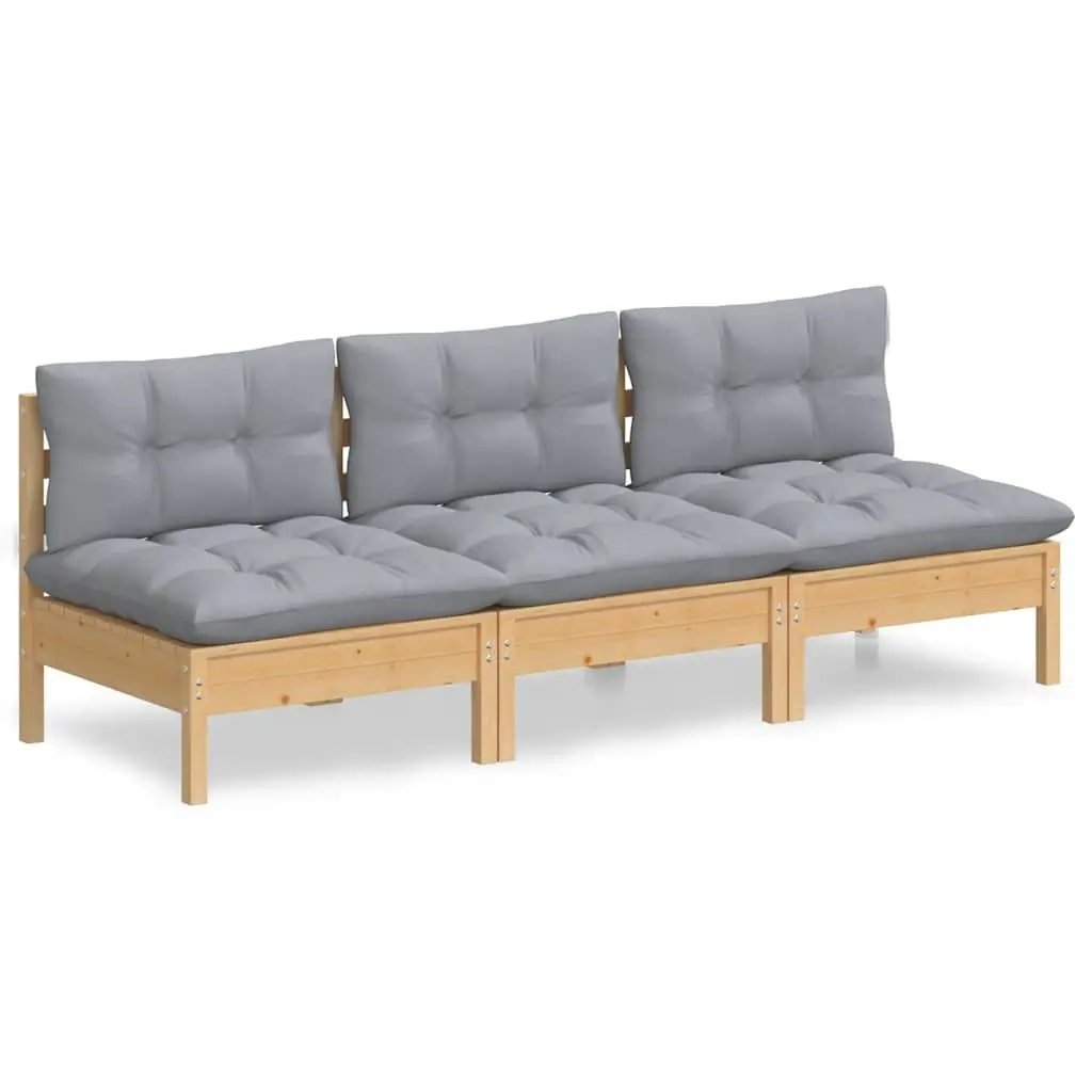 3-Seater Garden Sofa Outdoor Use Solid Pinewood with Grey Cushions