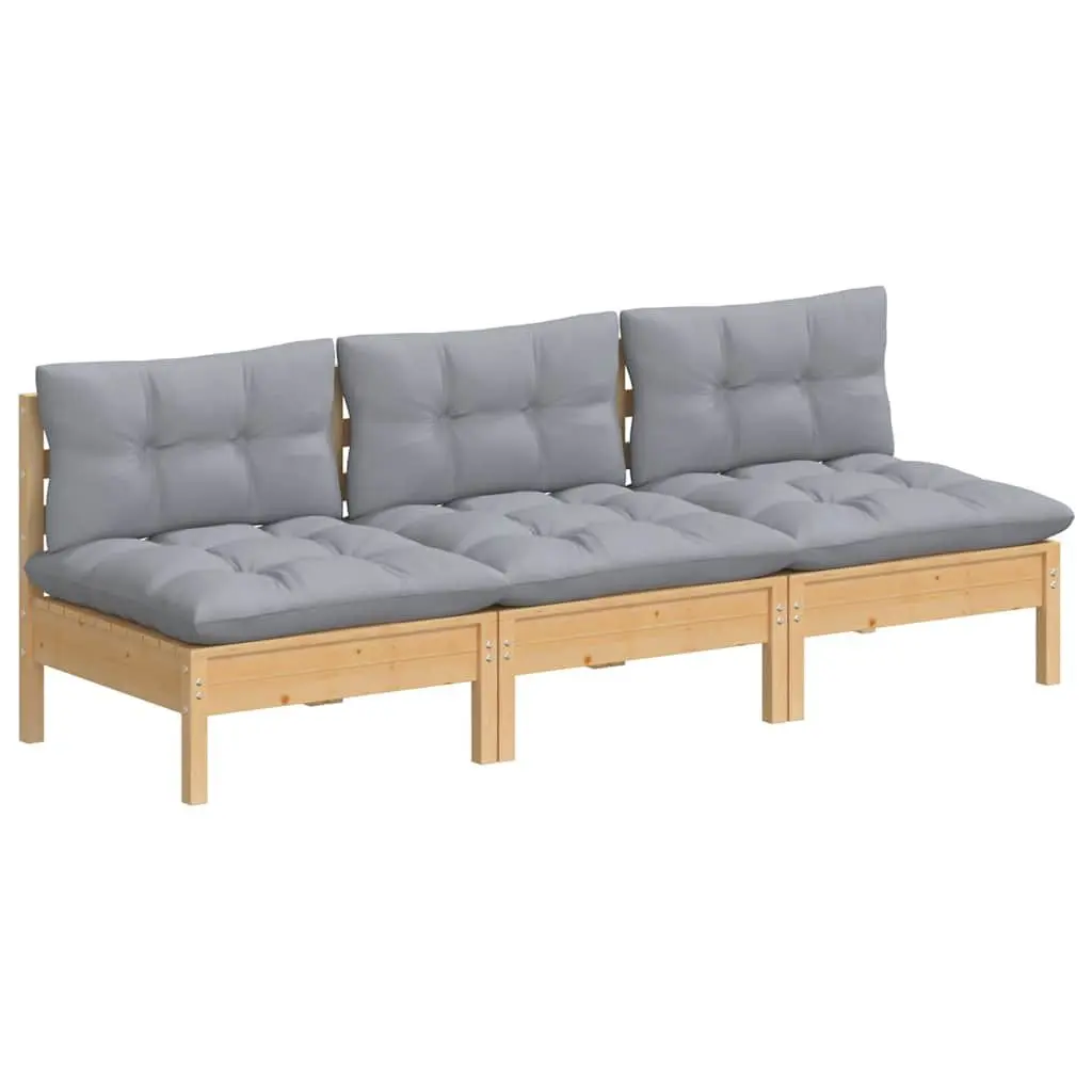 3-Seater Garden Sofa Outdoor Use Solid Pinewood with Grey Cushions