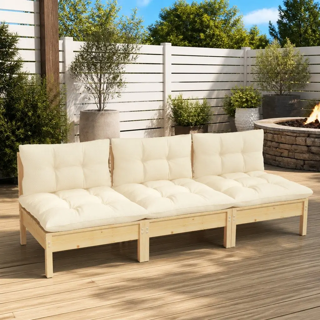3-Seater Garden Sofa with Cushions Solid Pinewood Modular Outdoor Patio Lounge
