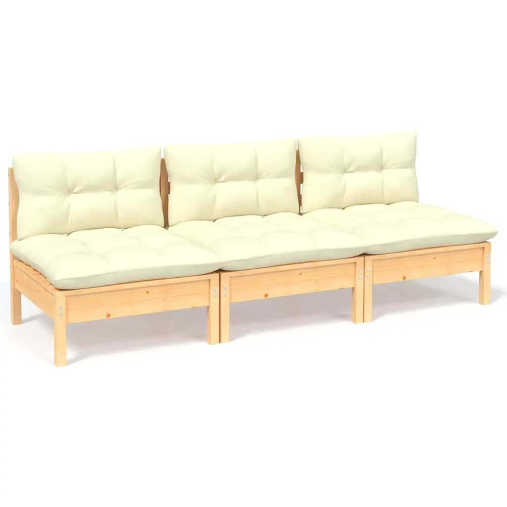 3-Seater Garden Sofa with Cushions Solid Pinewood Modular Outdoor Patio Lounge