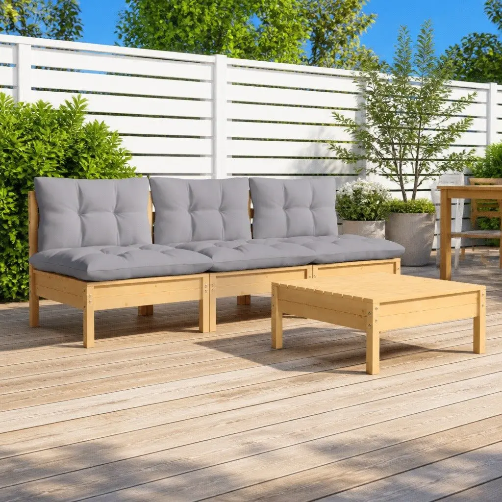 Garden Lounge Set Outdoor Patio Furniture 4 Piece Grey Cushions Pinewood