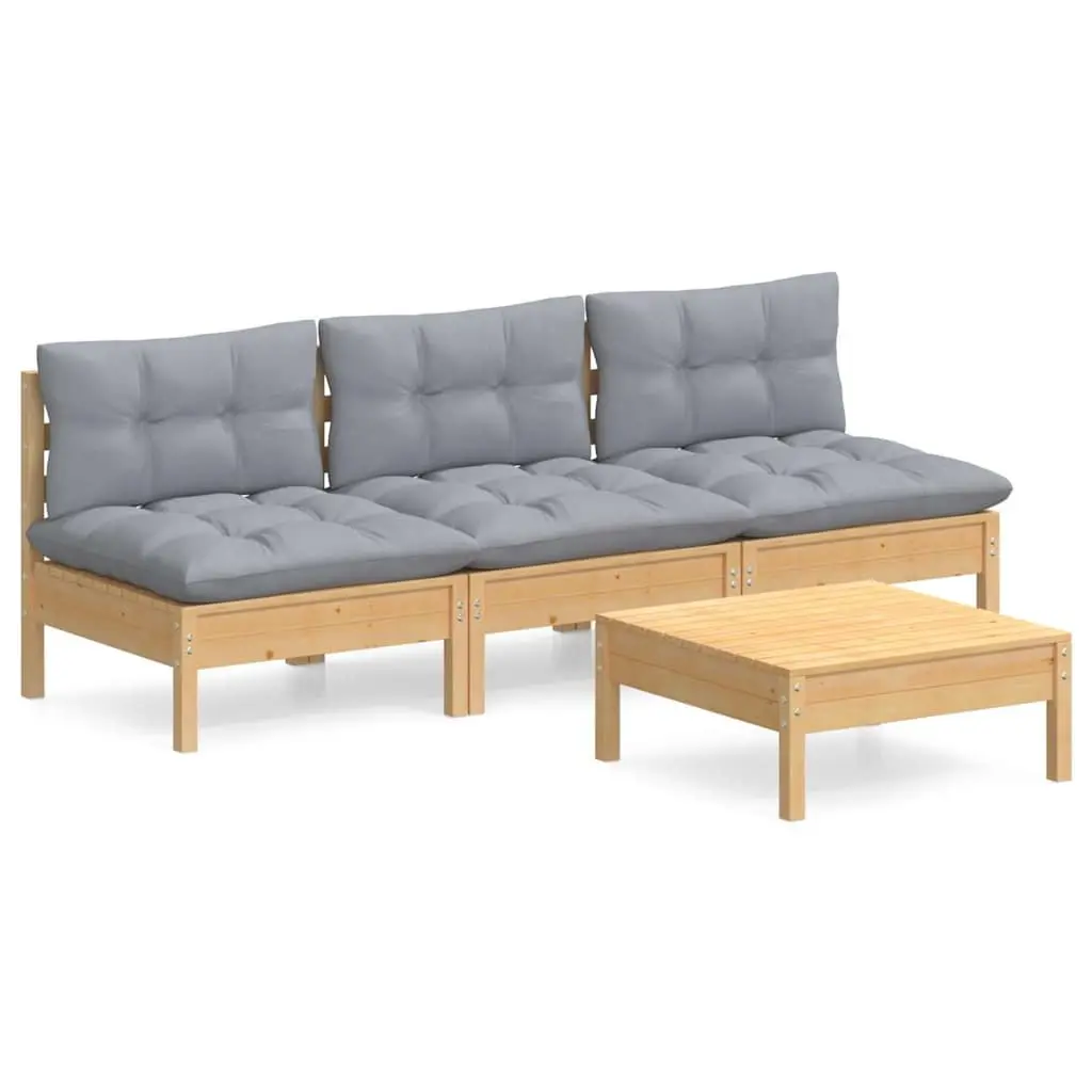 Garden Lounge Set Outdoor Patio Furniture 4 Piece Grey Cushions Pinewood