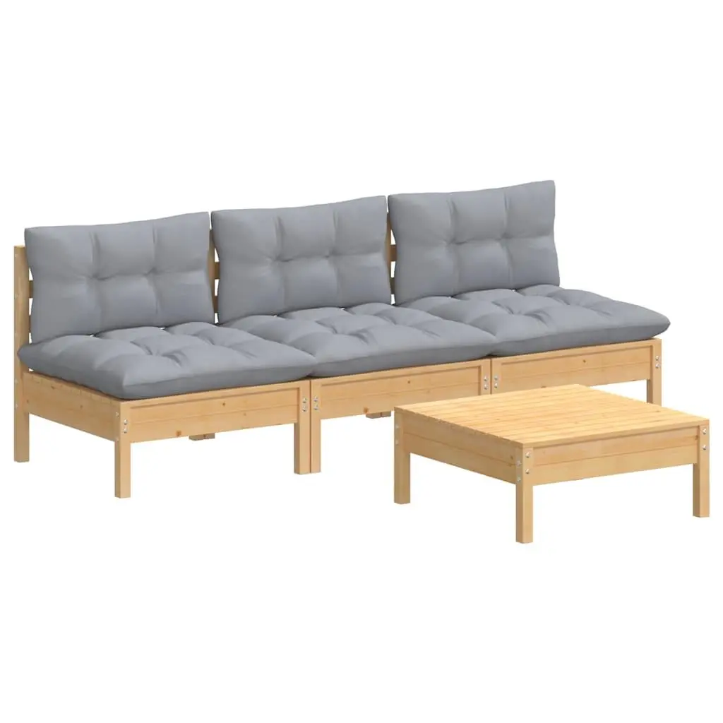 Garden Lounge Set Outdoor Patio Furniture 4 Piece Grey Cushions Pinewood