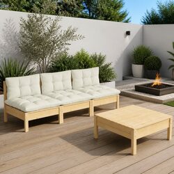 Garden Lounge Set - 4 Piece with Cream Cushions