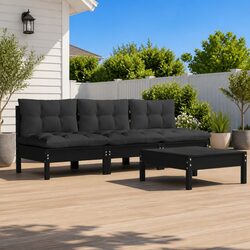 4 Piece Modular Lounge Set: Solid Pinewood & Cushions