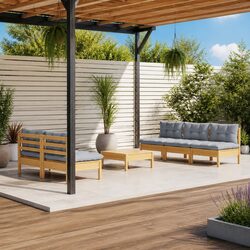 6-Piece Garden Lounge Set - Solid Pinewood and Grey Cushions