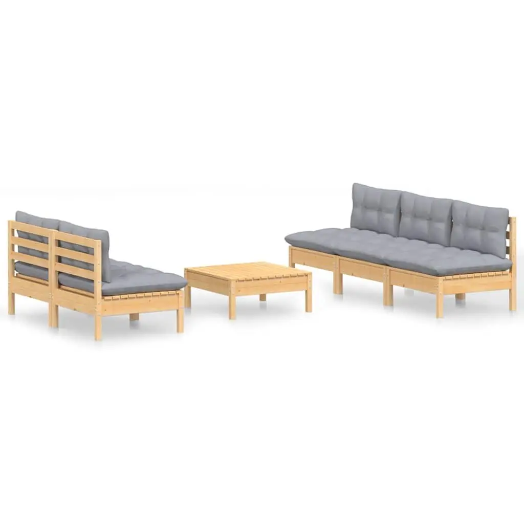 Garden Lounge Set Outdoor Patio Furniture 6 Piece Pinewood Grey Cushions