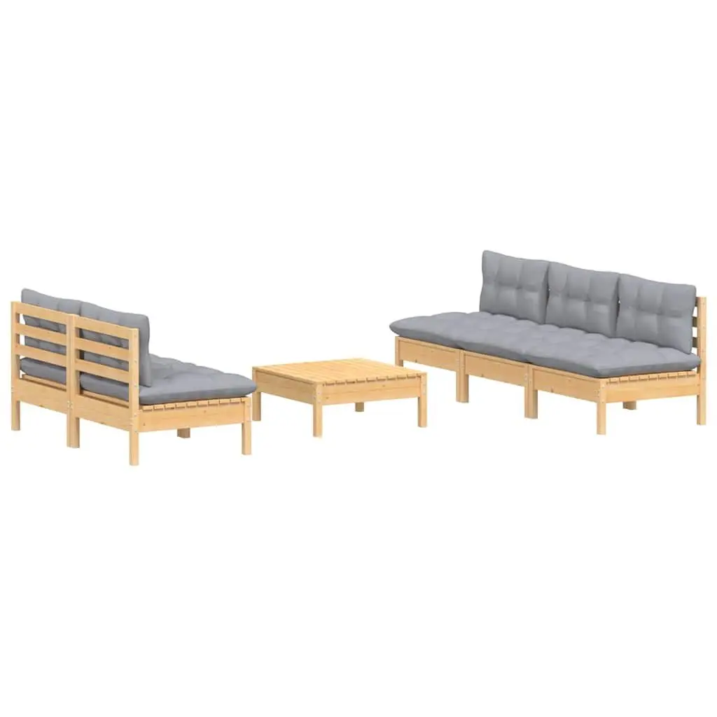 Garden Lounge Set Outdoor Patio Furniture 6 Piece Pinewood Grey Cushions